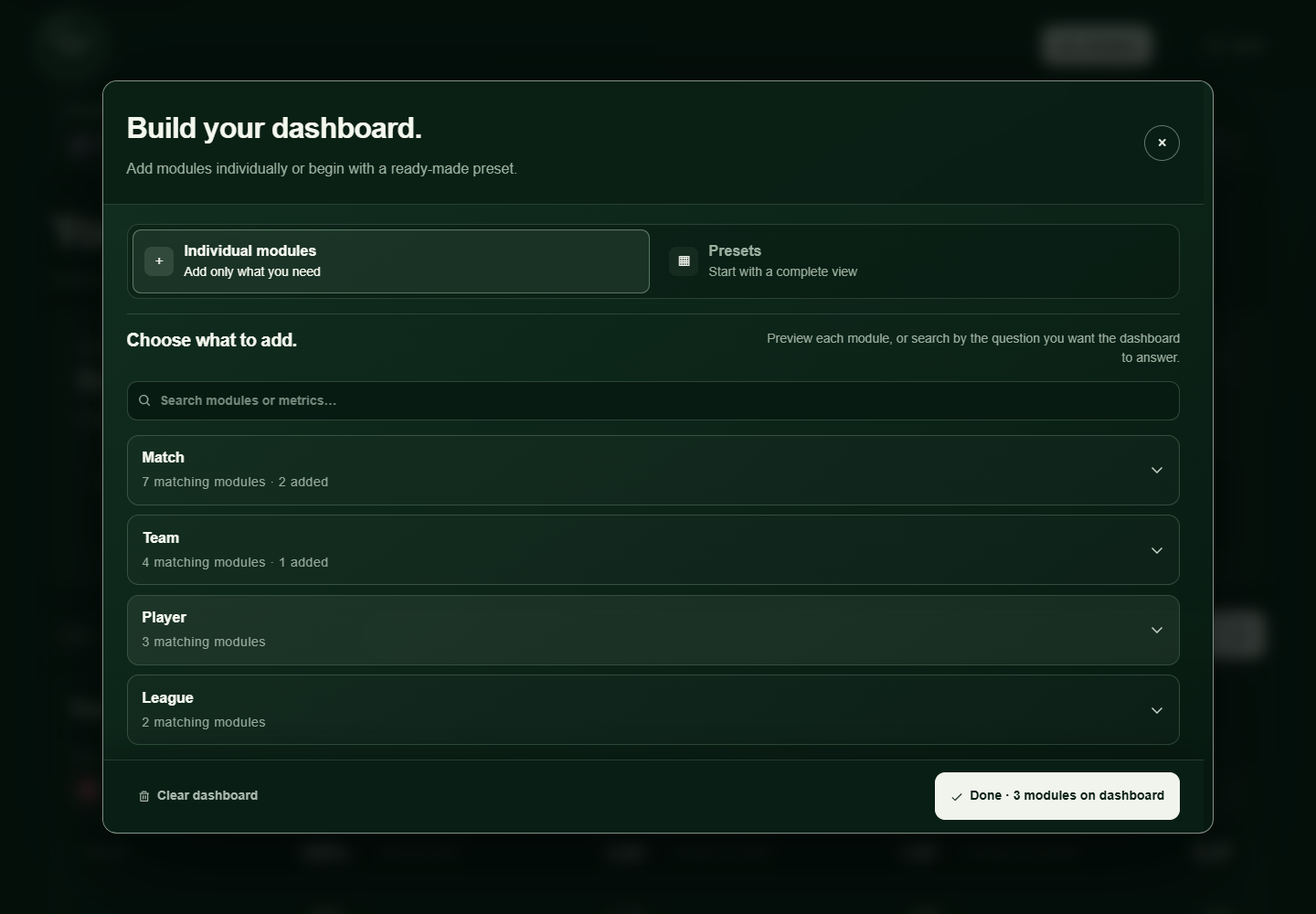 Soccer Aperture dashboard module library